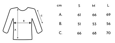 Size Chart for Alex poolo luonnonvalkoinen