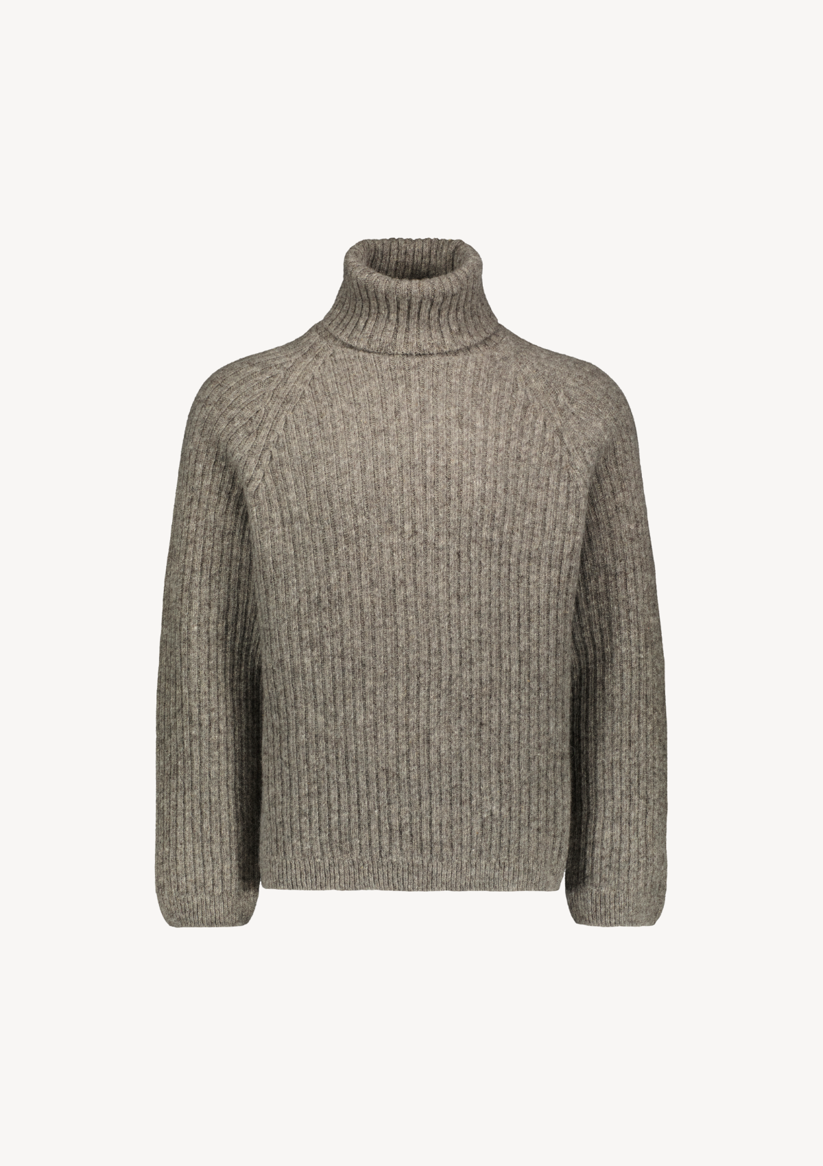 Ribbed grey polo made from Finnish durable sheep wool. Sustainable and warm wool knit made in Finland. 