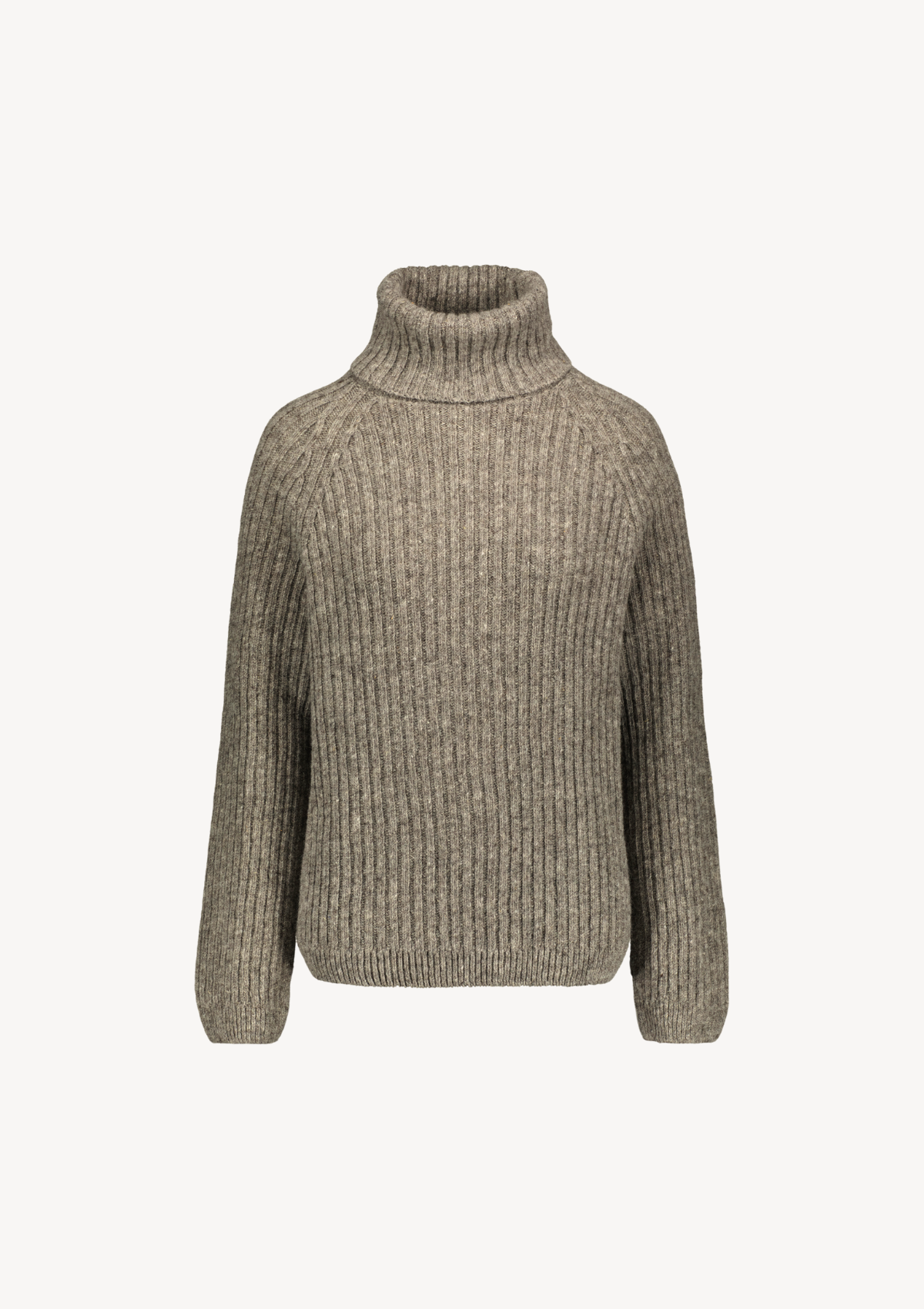 Ribbed grey polo made from Finnish durable sheep wool. Sustainable and warm wool knit made in Finland. 