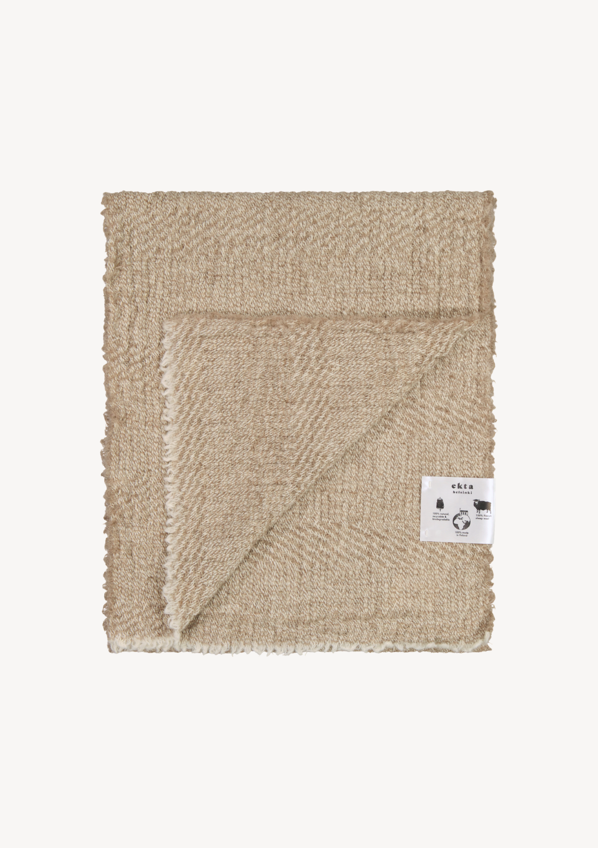 Beige textured scarf in responsible Finnish wool. Manufactured in Finland. 