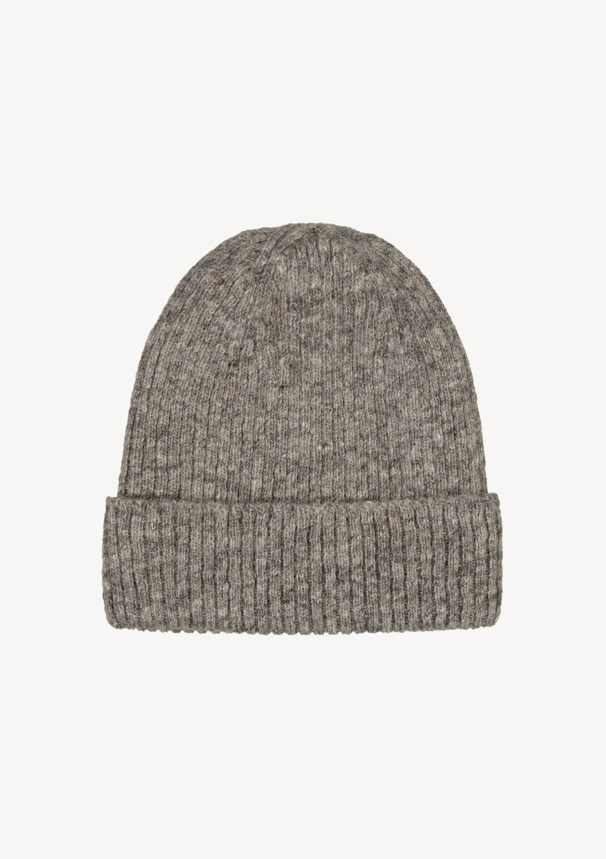 Grey thin ribbed beanie made from responsible Finnish sheep wool. Manufactured in Finland. 