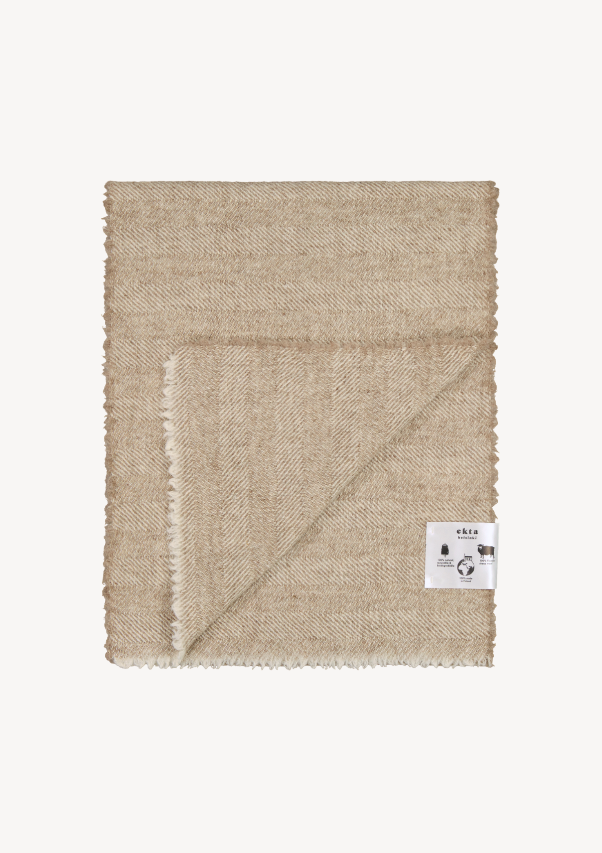 Beige herringbone scarf in responsible Finnish wool. Manufactured in Finland. 