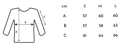 Size Chart for Elisabet neuletakki vaaleanharmaa