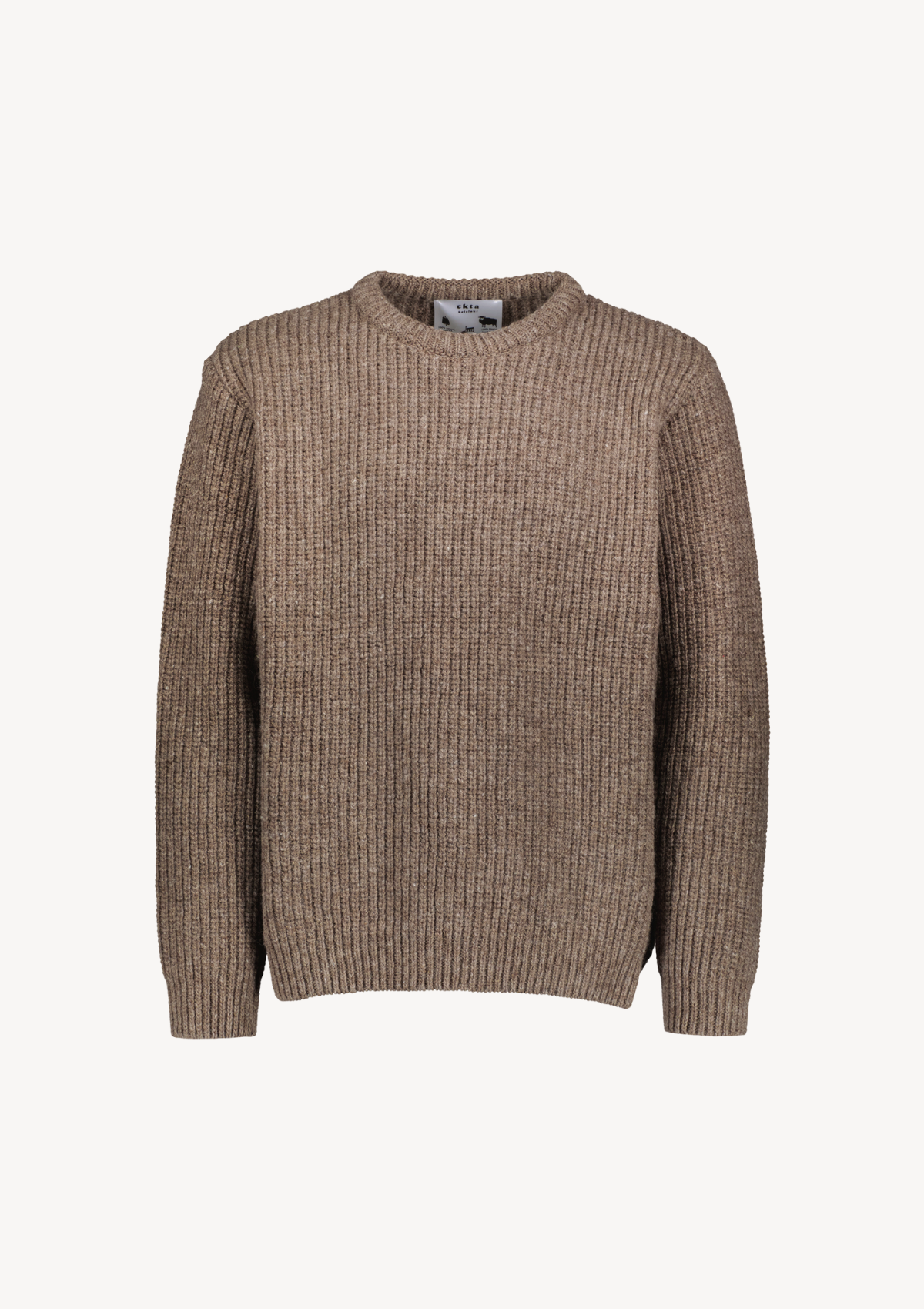 Ribbed o-neck knit in beige from responsible Finnish sheep wool manufactured in Finland