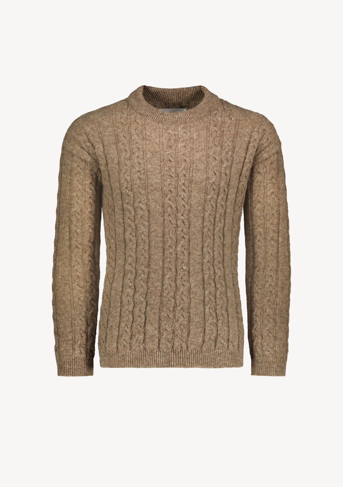 Soft and elegant cable knit in beige with o-neck. Made of responsible Finnish sheep wool in Finland. 